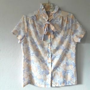 70's Vintage Lucky Winner Women's Shell Print Blouse